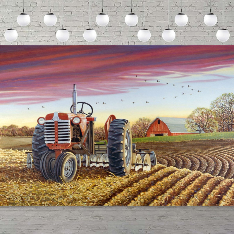 Agriculture Farming Background - Photography Backdrop Busy Farm Poster Sunrise